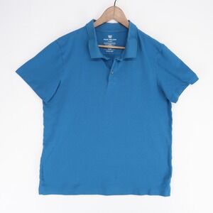 Mack Weldon Silver Polo Shirt Mens XL Blue Pique Short‎ Sleeve Supima Cotton